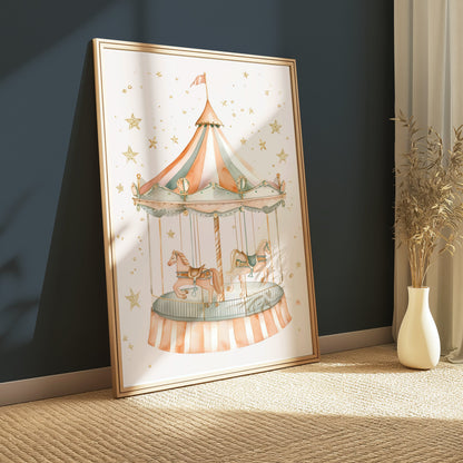 Premium Poster of Whimsical Carousel with Horses and Stars Art Posters