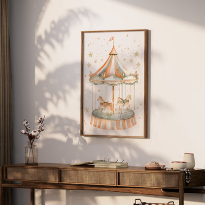 Premium Poster of Whimsical Carousel with Horses and Stars Art Posters
