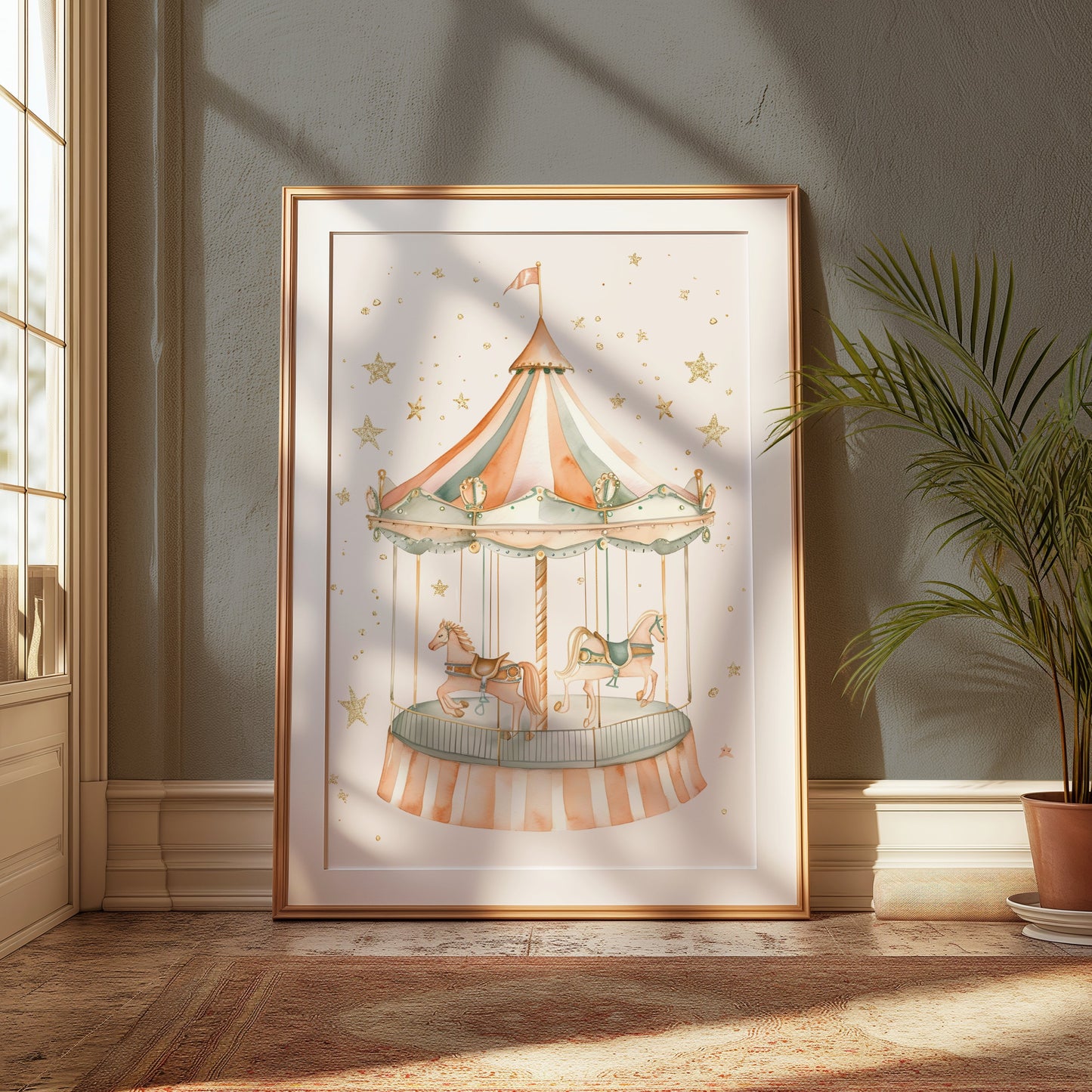 Premium Poster of Whimsical Carousel with Horses and Stars Art Posters