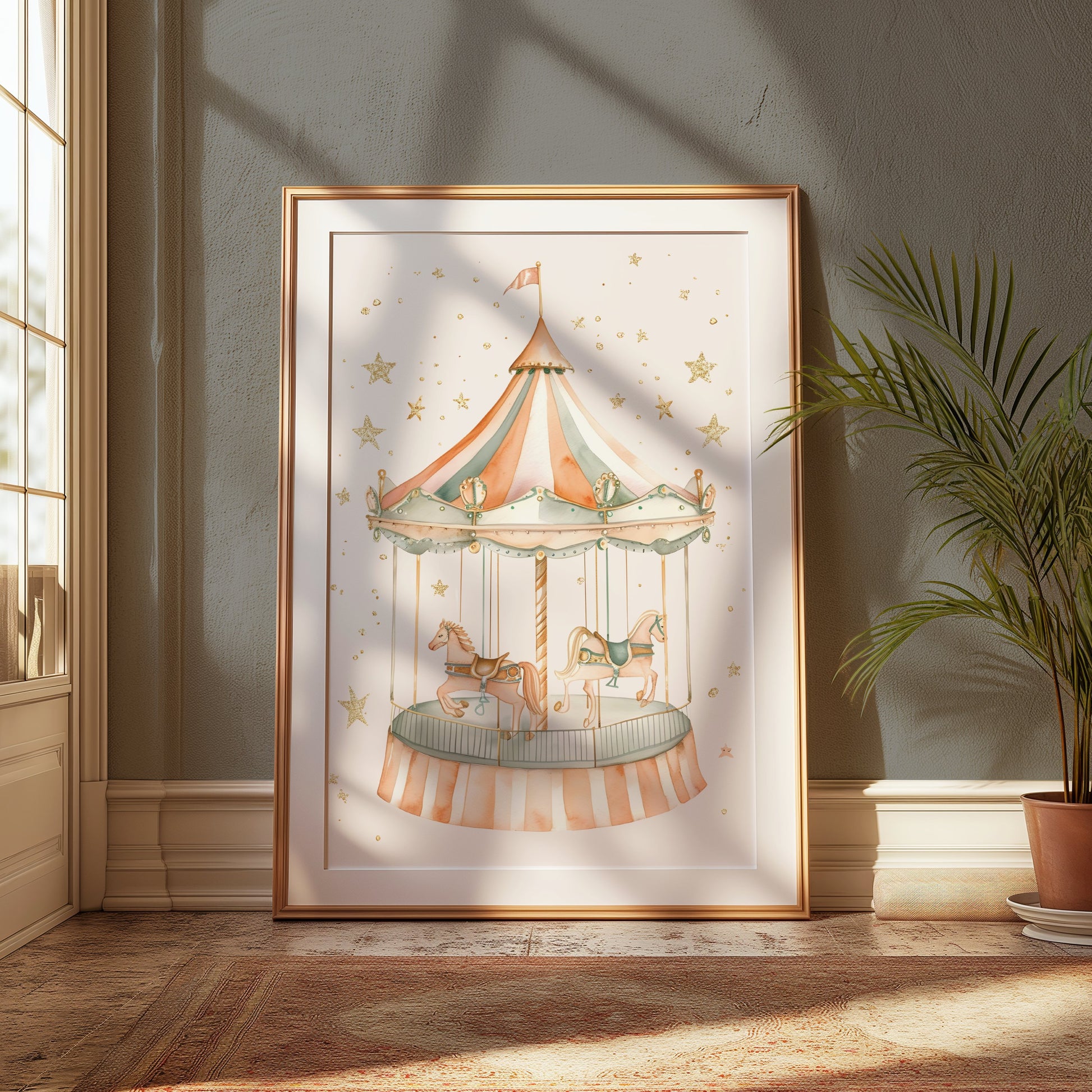 Premium Poster of Whimsical Carousel with Horses and Stars Art Posters