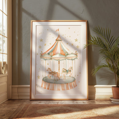 Premium Poster of Whimsical Carousel with Horses and Stars Art Posters