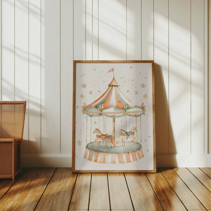 Premium Poster of Whimsical Carousel with Horses and Stars Art Posters