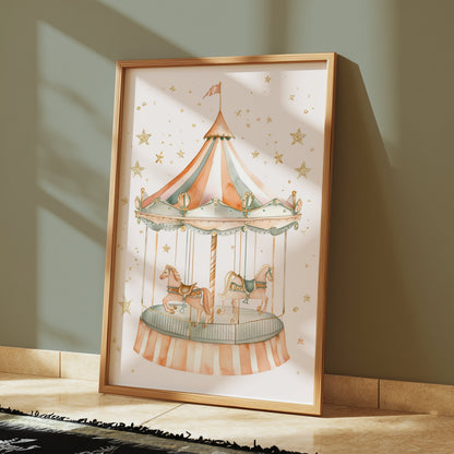 Premium Poster of Whimsical Carousel with Horses and Stars Art Posters