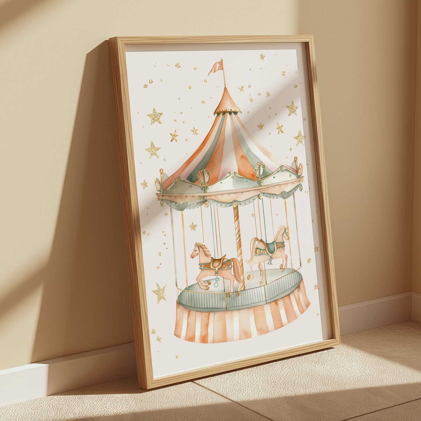 Premium Poster of Whimsical Carousel with Horses and Stars Art Posters