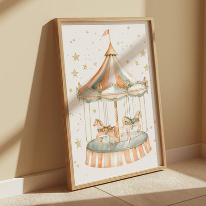 Premium Poster of Whimsical Carousel with Horses and Stars Art Posters