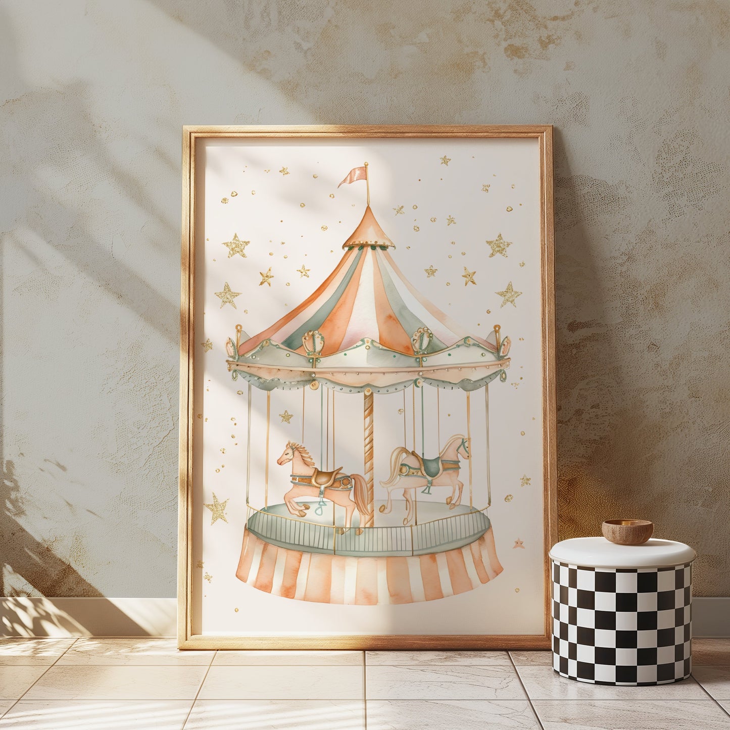 Premium Poster of Whimsical Carousel with Horses and Stars Art Posters