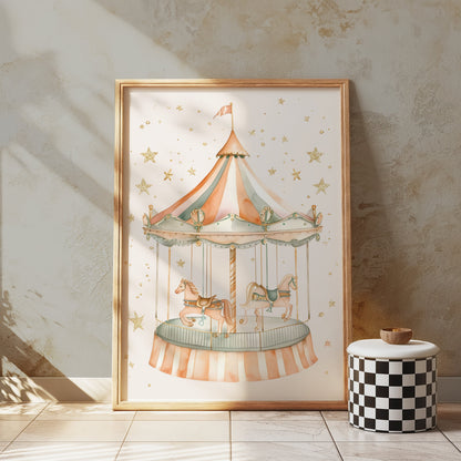 Premium Poster of Whimsical Carousel with Horses and Stars Art Posters