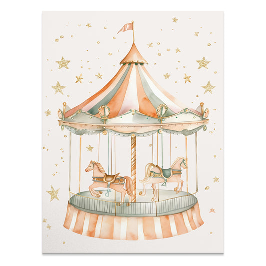 Premium Poster of Whimsical Carousel with Horses and Stars Art Posters