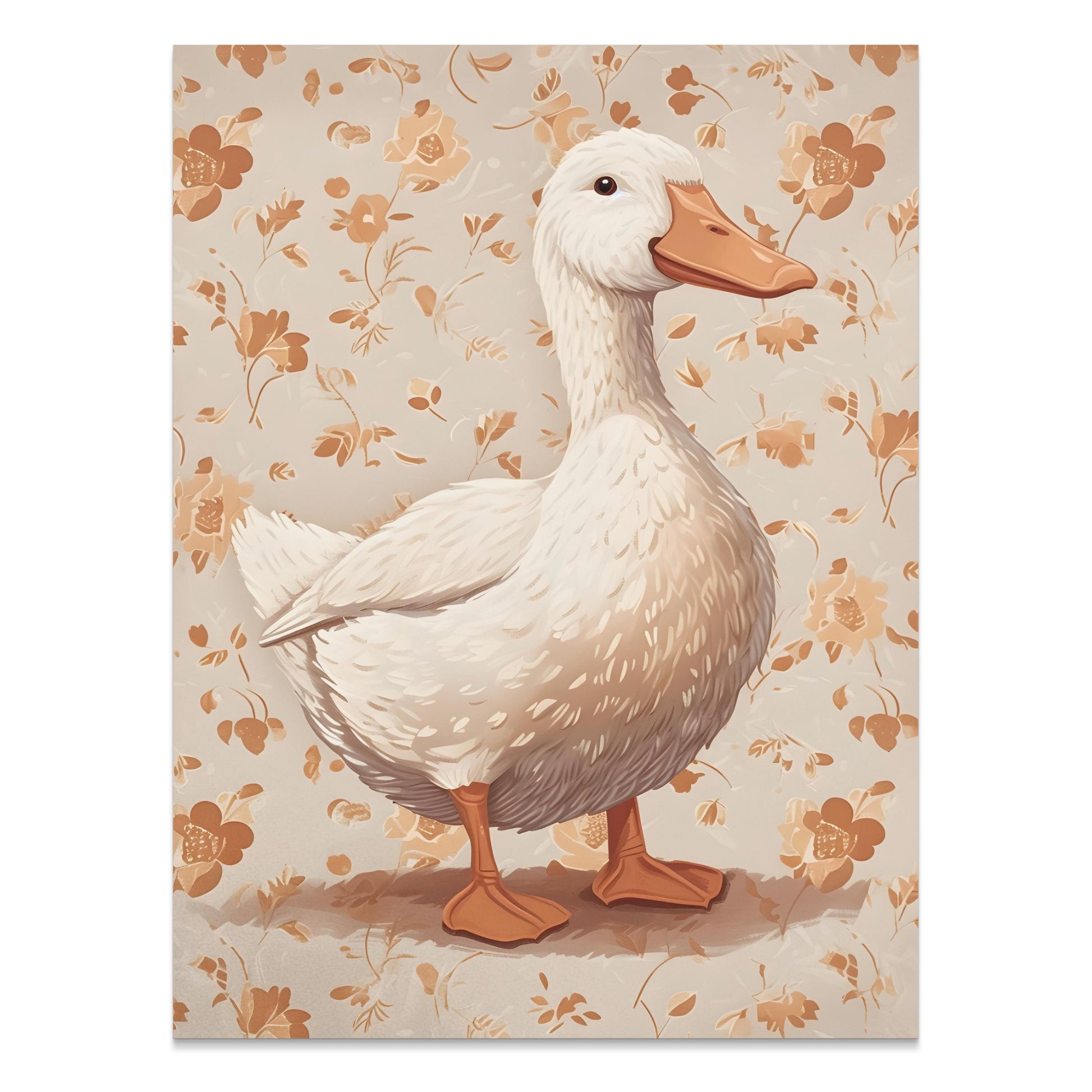 Premium Poster of Whimsical Duck Illustration with Floral Background Posters