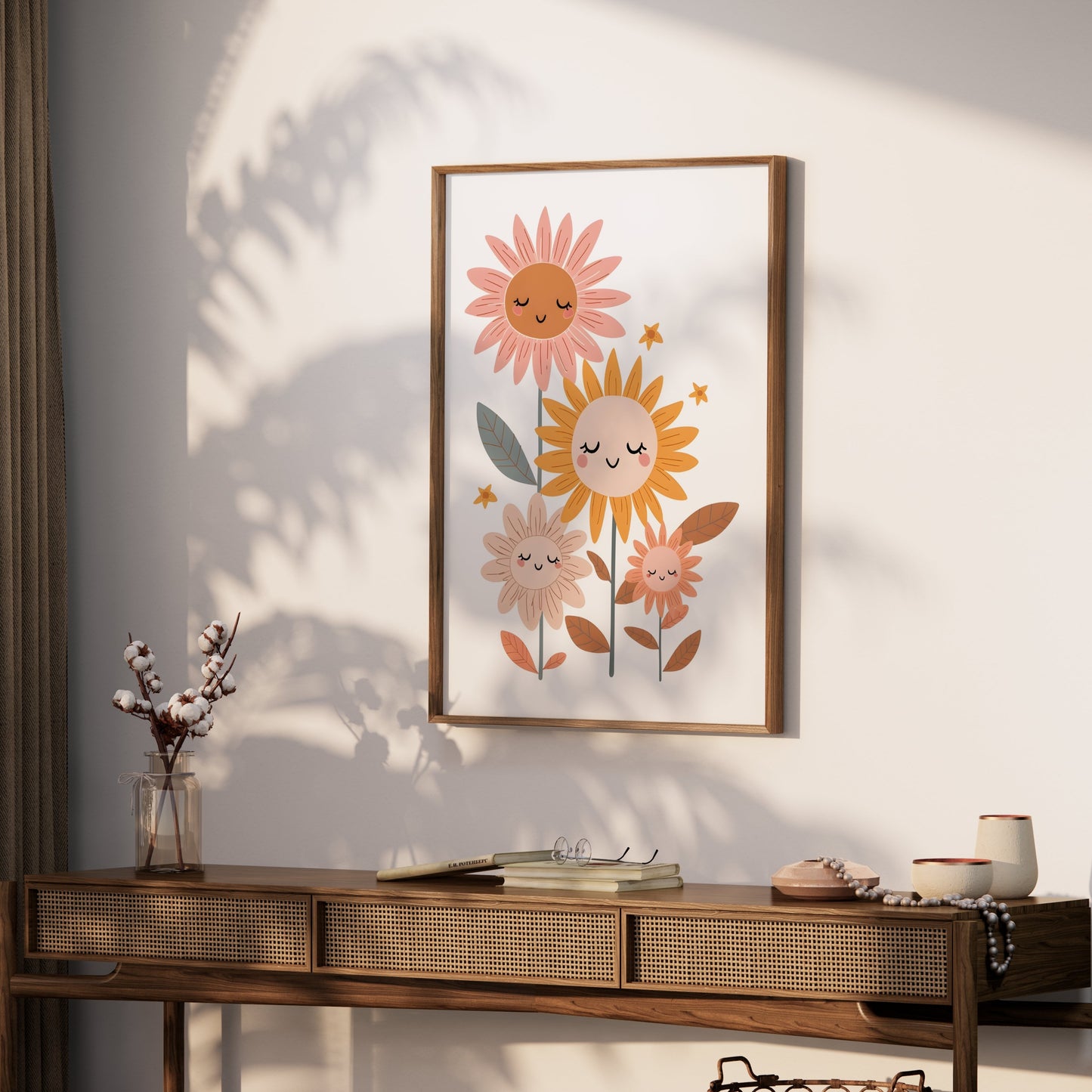 Premium Poster of Whimsical Floral Faces Cute Sunflowers Wall Art Posters