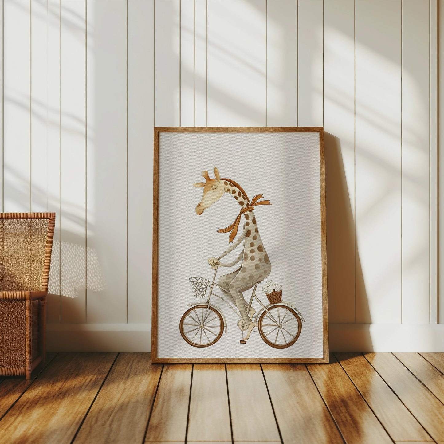 Premium Poster of Whimsical Giraffe Riding Bicycle Art Illustration Posters