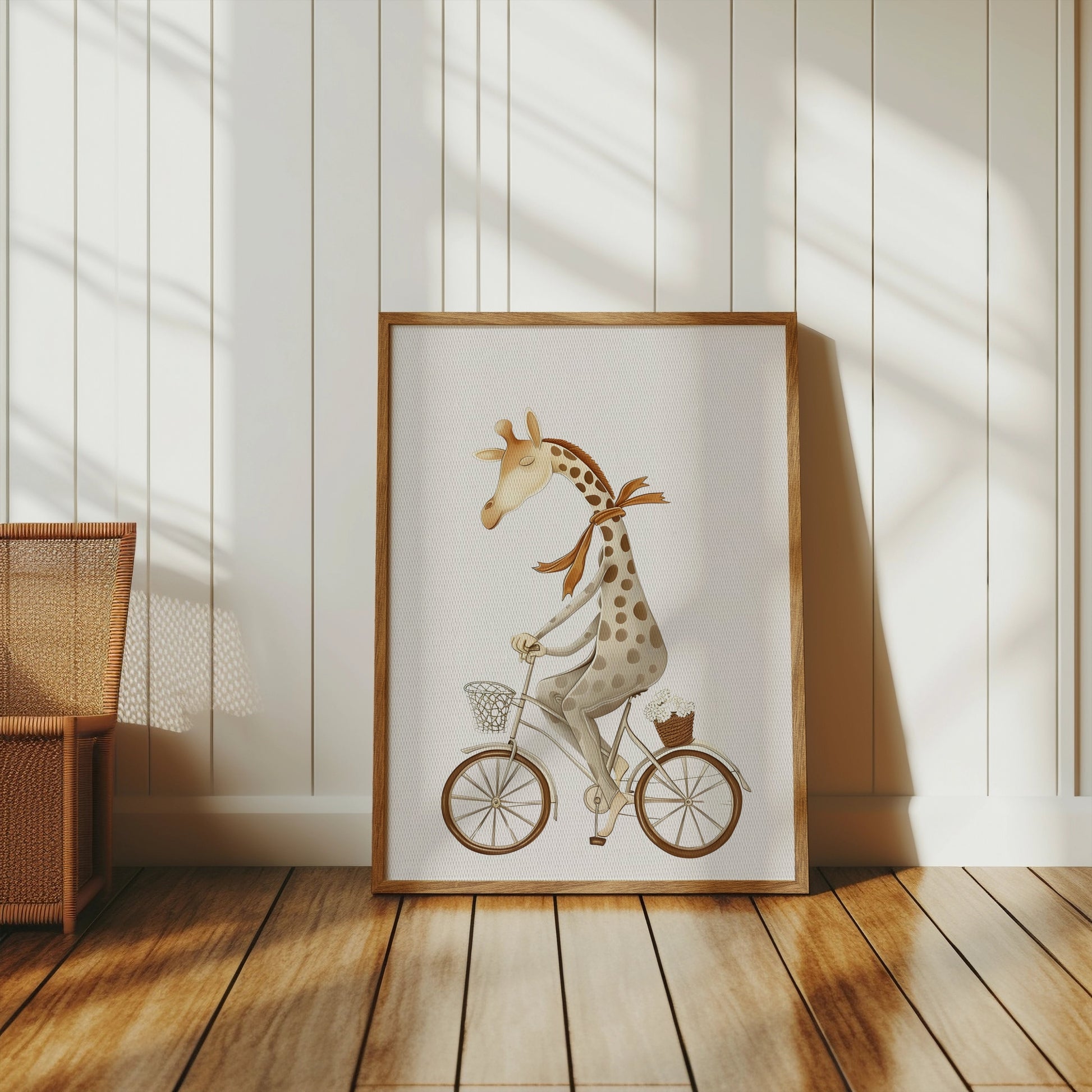 Premium Poster of Whimsical Giraffe Riding Bicycle Art Illustration Posters