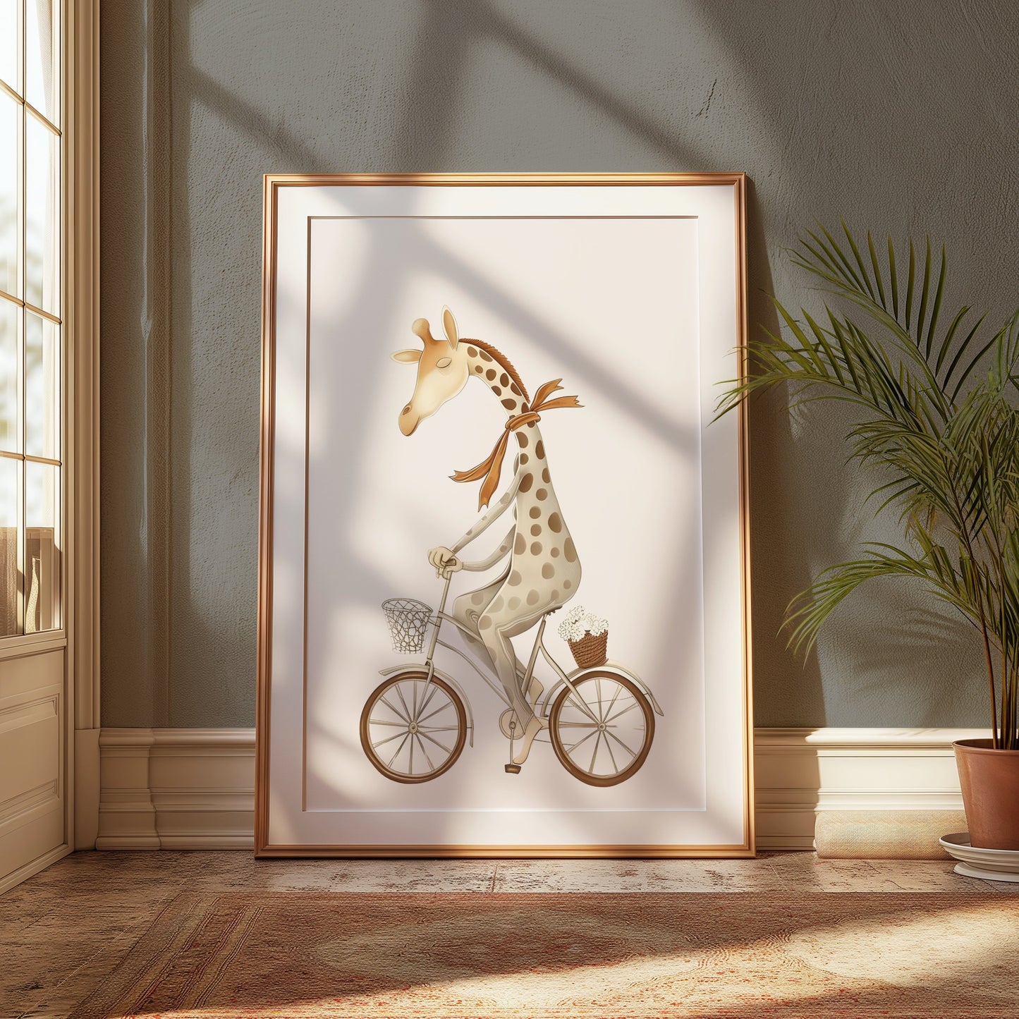 Premium Poster of Whimsical Giraffe Riding Bicycle Art Illustration Posters