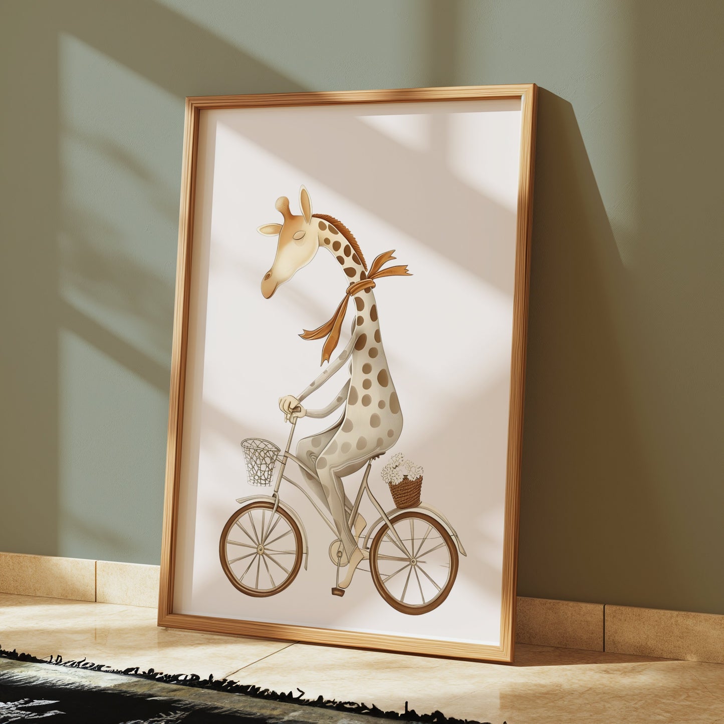 Premium Poster of Whimsical Giraffe Riding Bicycle Art Illustration Posters