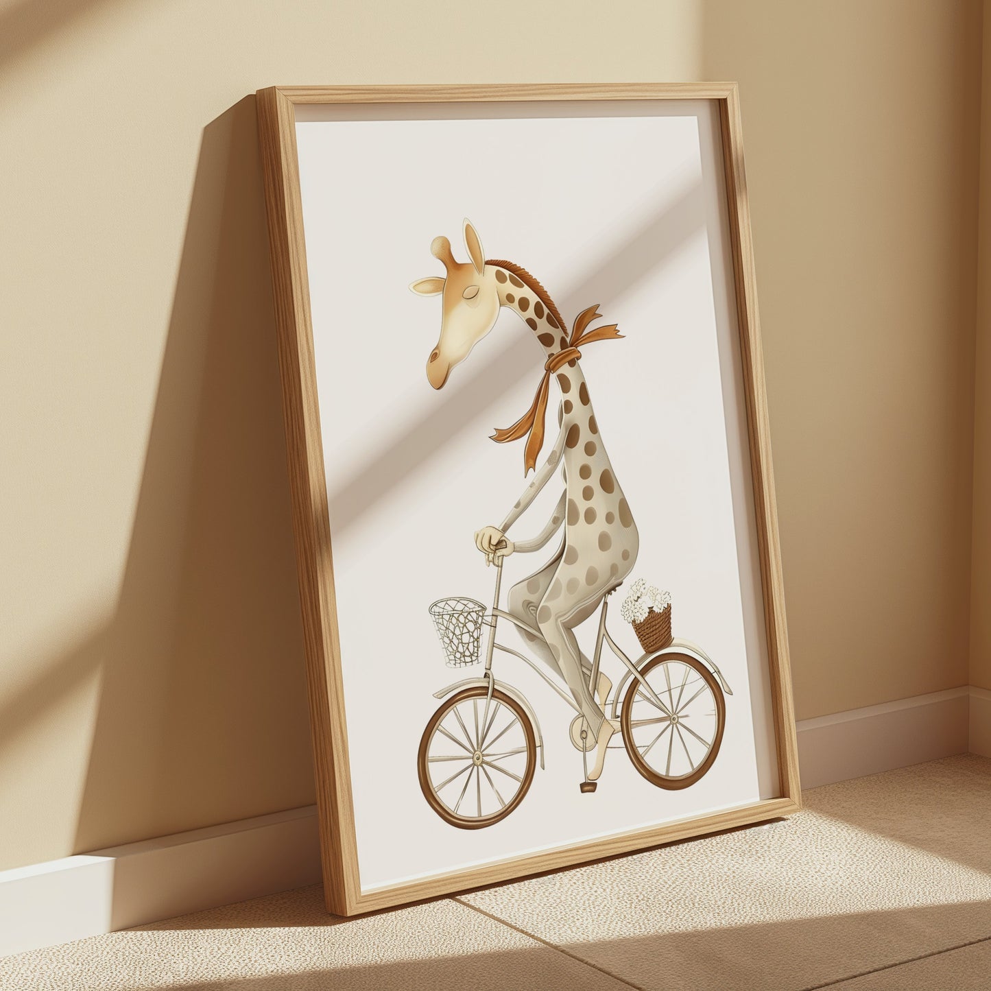 Premium Poster of Whimsical Giraffe Riding Bicycle Art Illustration Posters