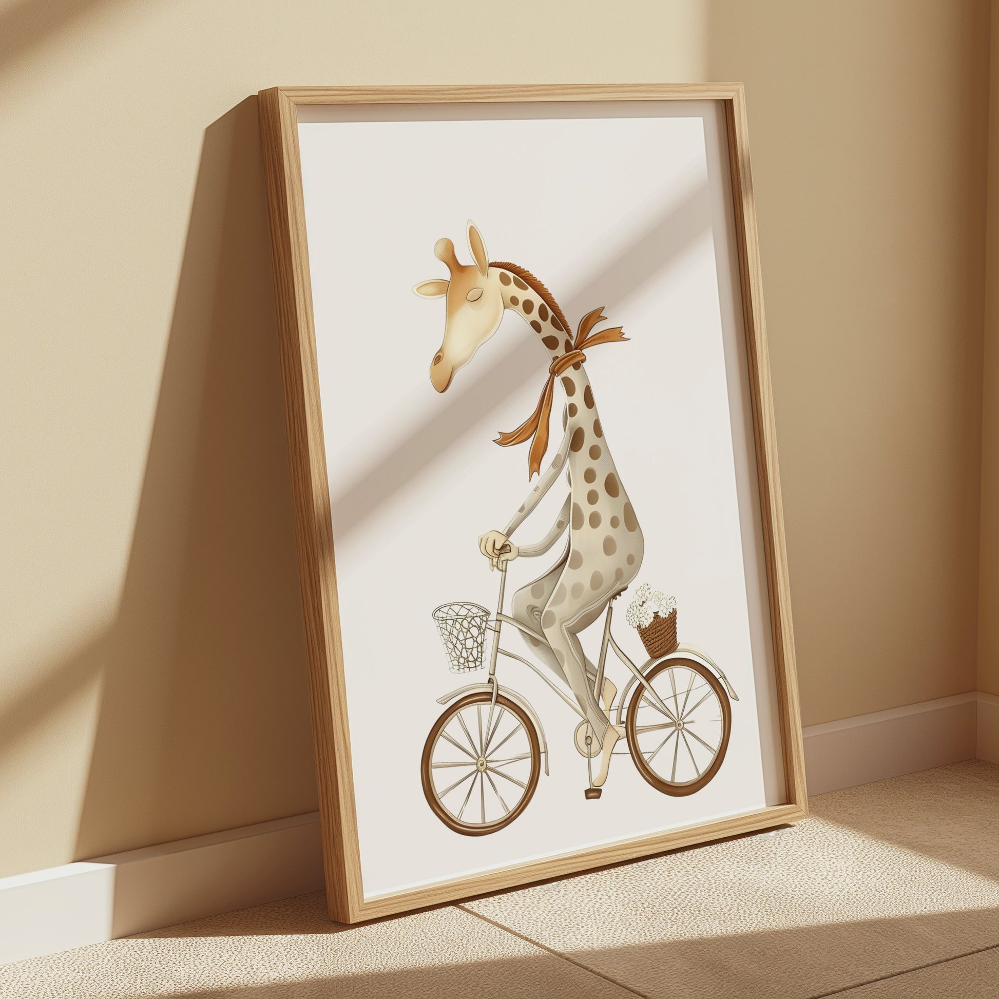 Premium Poster of Whimsical Giraffe Riding Bicycle Art Illustration Posters