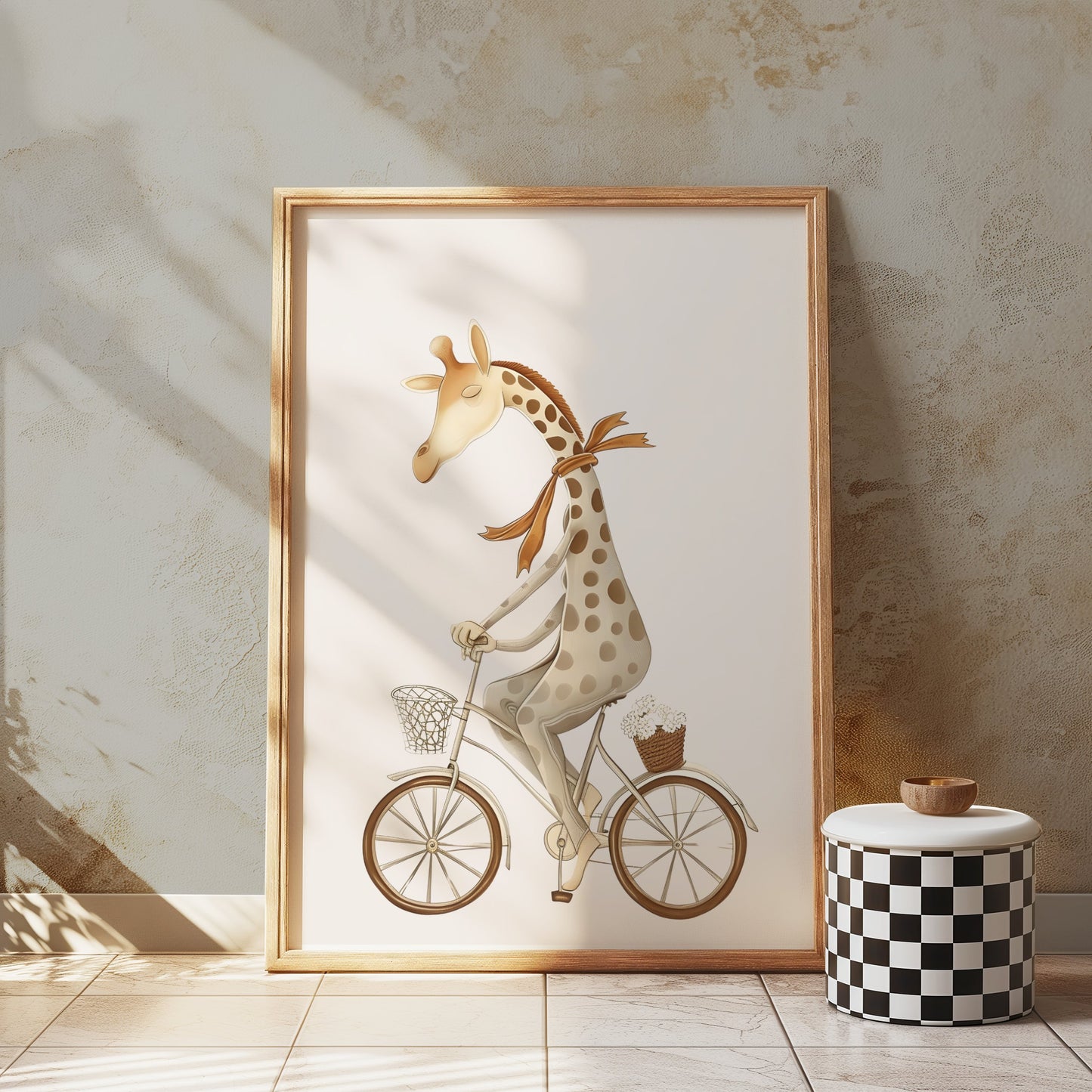 Premium Poster of Whimsical Giraffe Riding Bicycle Art Illustration Posters