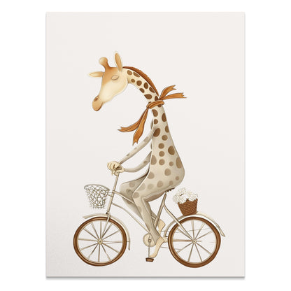Premium Poster of Whimsical Giraffe Riding Bicycle Art Illustration Posters