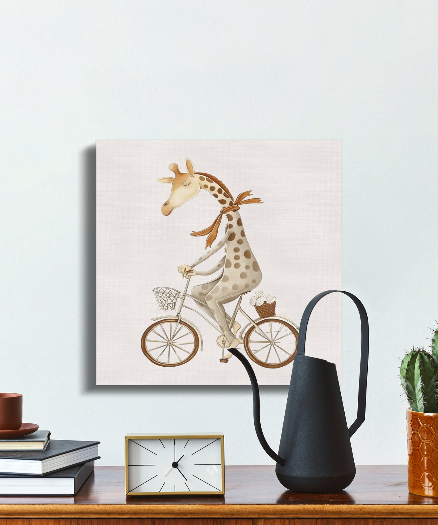 Premium Poster of Whimsical Giraffe on Bicycle Nursery Wall Art Canvas Wraps