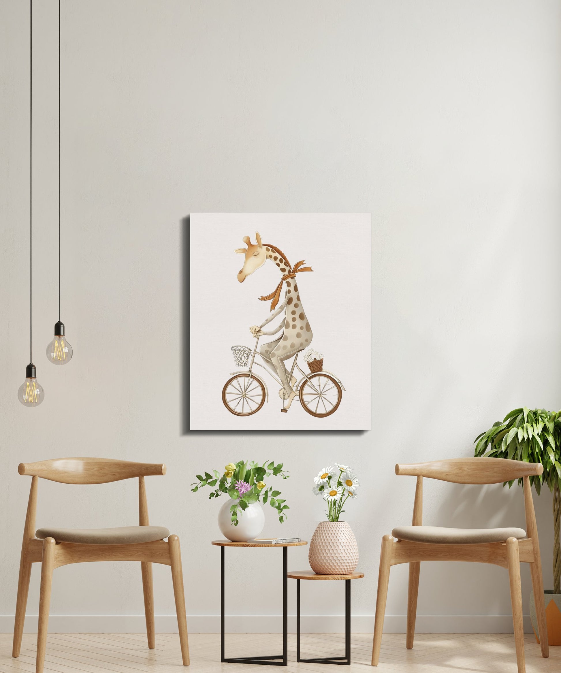 Premium Poster of Whimsical Giraffe on Bicycle Nursery Wall Art Canvas Wraps