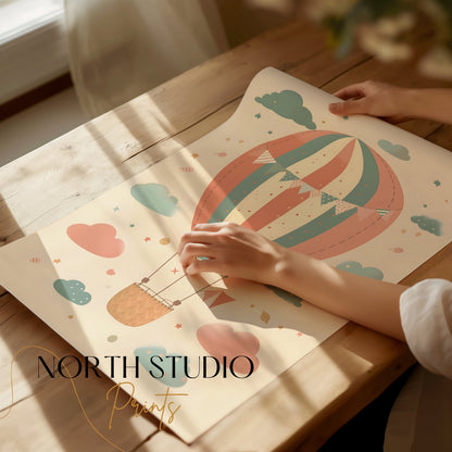Premium Poster of Whimsical Hot Air Balloon and Clouds Wall Art Posters