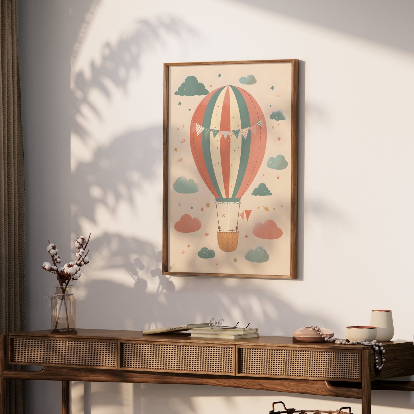 Premium Poster of Whimsical Hot Air Balloon and Clouds Wall Art Posters