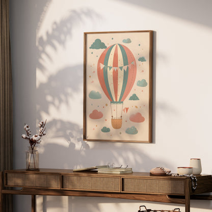 Premium Poster of Whimsical Hot Air Balloon and Clouds Wall Art Posters