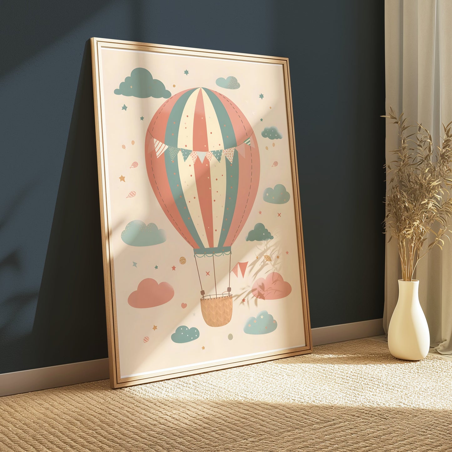 Premium Poster of Whimsical Hot Air Balloon and Clouds Wall Art Posters