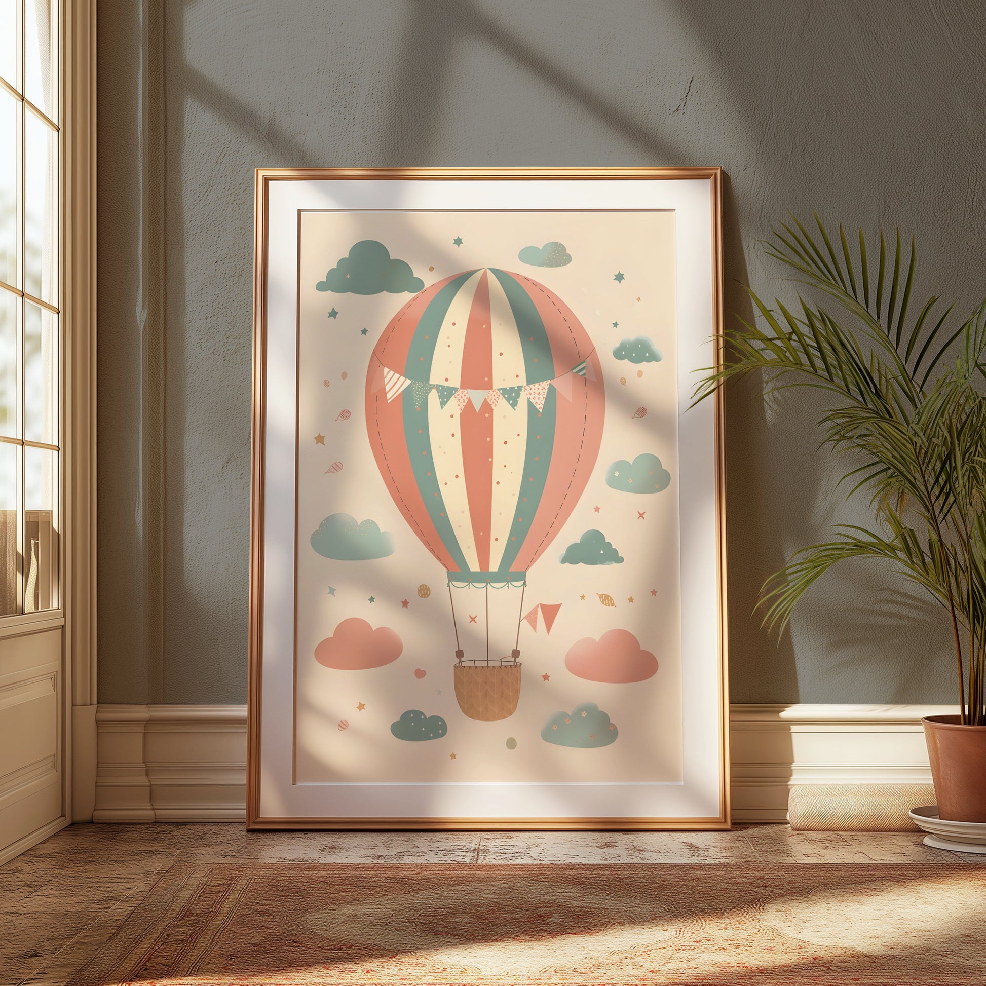 Premium Poster of Whimsical Hot Air Balloon and Clouds Wall Art Posters