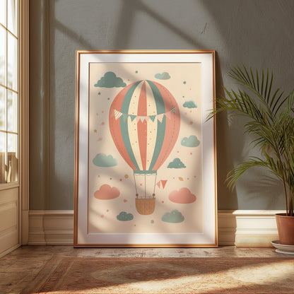 Premium Poster of Whimsical Hot Air Balloon and Clouds Wall Art Posters