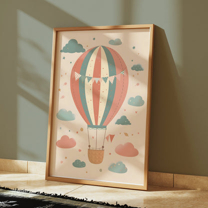 Premium Poster of Whimsical Hot Air Balloon and Clouds Wall Art Posters