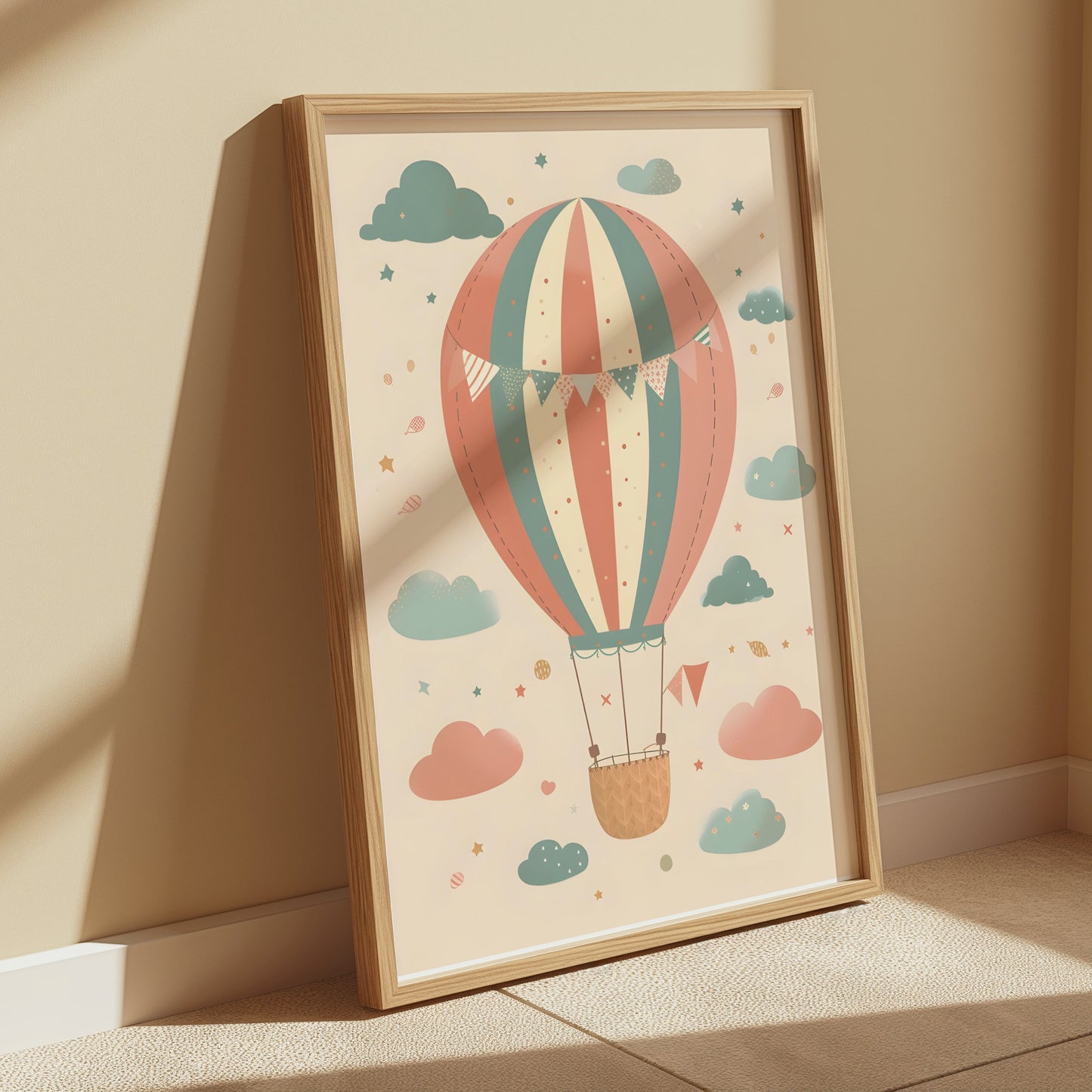 Premium Poster of Whimsical Hot Air Balloon and Clouds Wall Art Posters