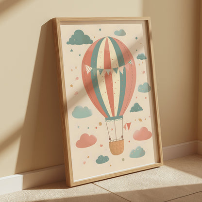 Premium Poster of Whimsical Hot Air Balloon and Clouds Wall Art Posters