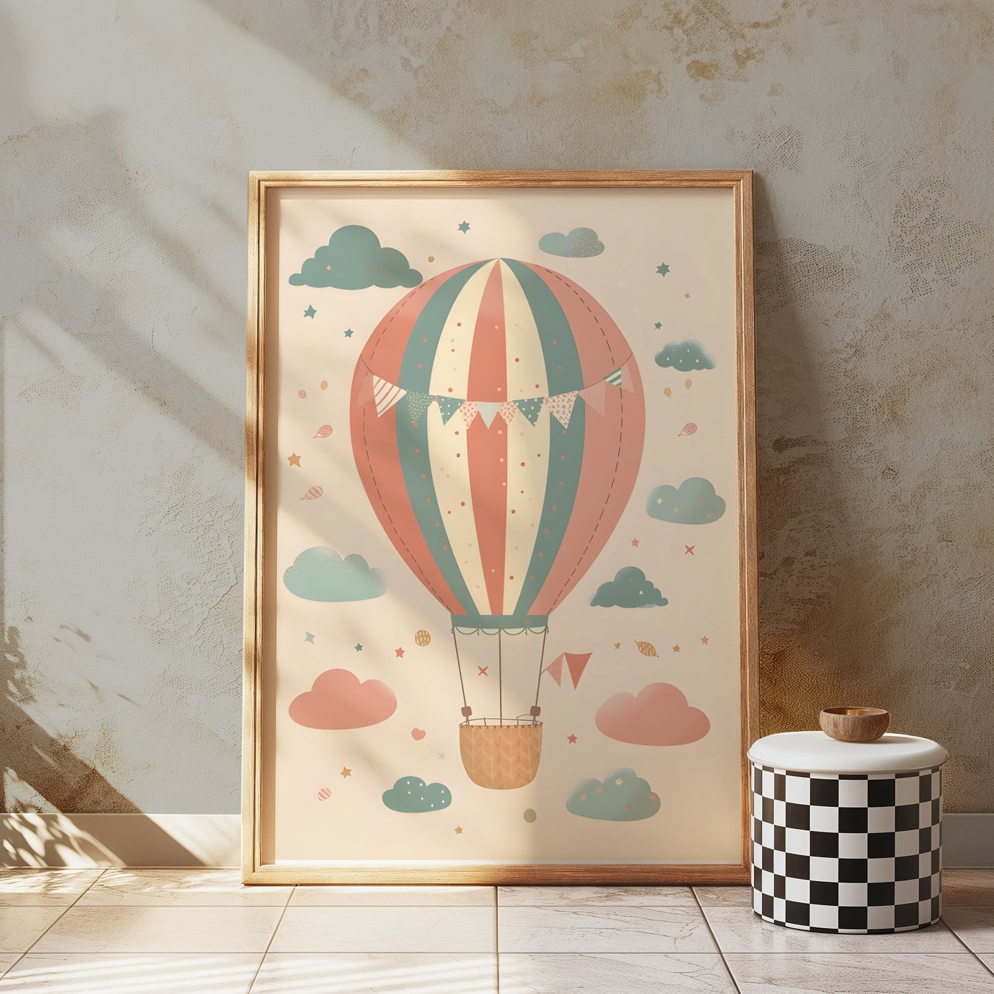 Premium Poster of Whimsical Hot Air Balloon and Clouds Wall Art Posters