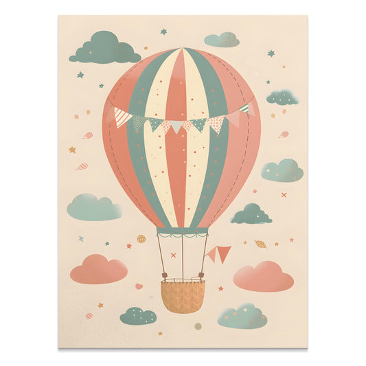 Premium Poster of Whimsical Hot Air Balloon and Clouds Wall Art Posters