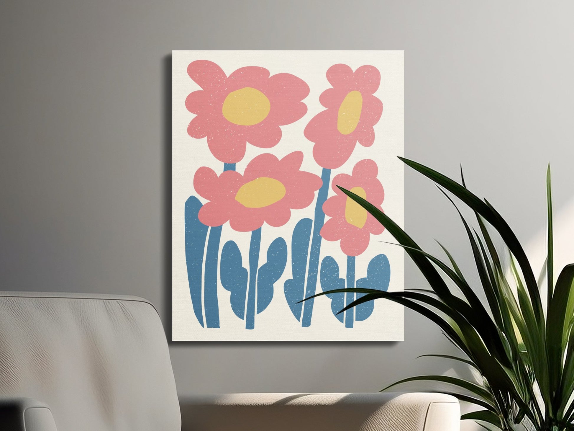 Premium Poster of Whimsical Pink Flower Illustration Canvas Wraps