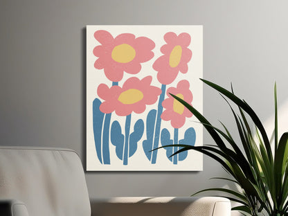 Premium Poster of Whimsical Pink Flower Illustration Canvas Wraps
