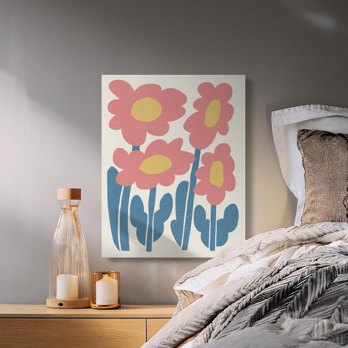 Premium Poster of Whimsical Pink Flower Illustration Canvas Wraps