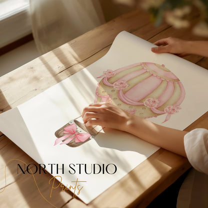 Premium Poster of Whimsical Pink Hot Air Balloon Art Prints Posters