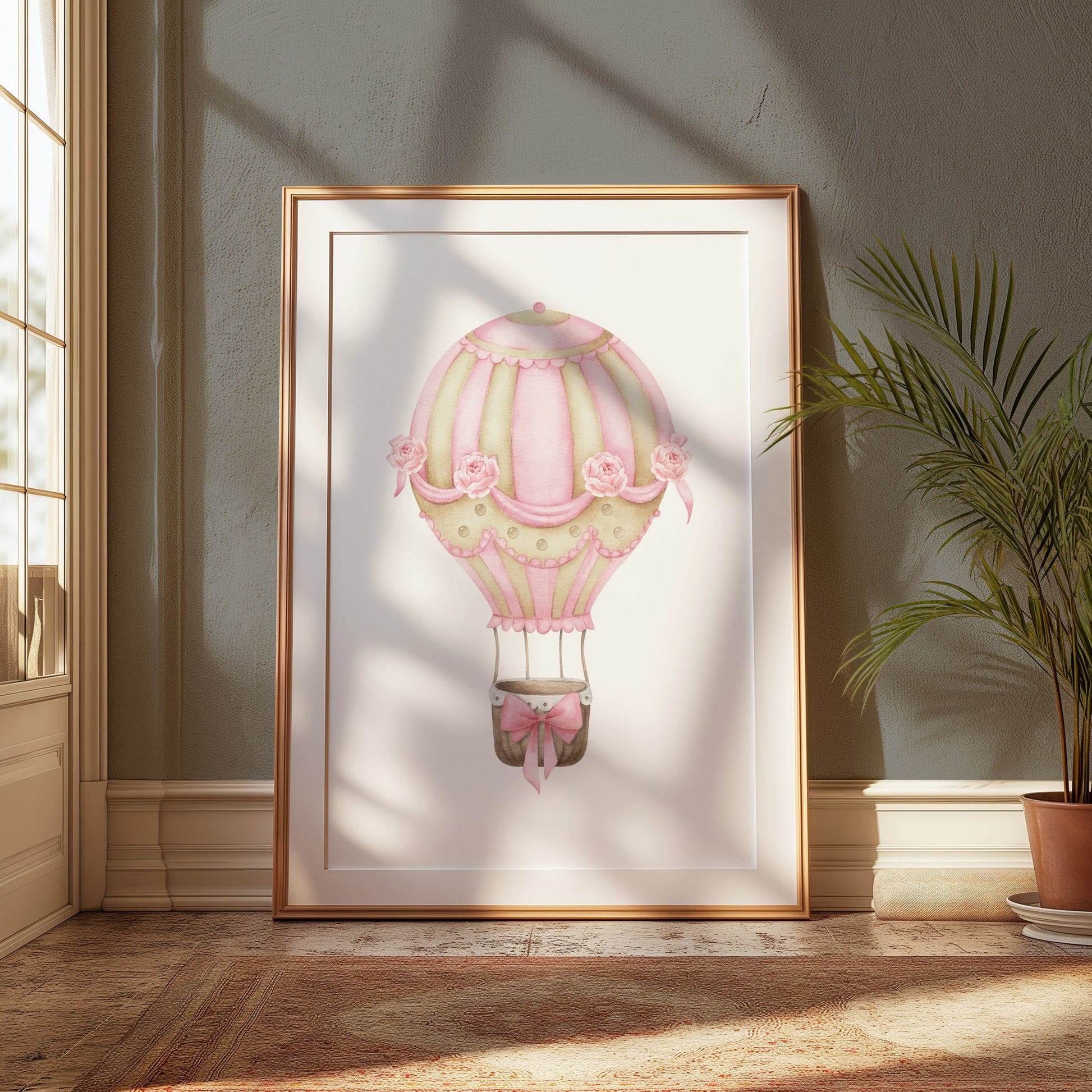 Premium Poster of Whimsical Pink Hot Air Balloon Art Prints Posters