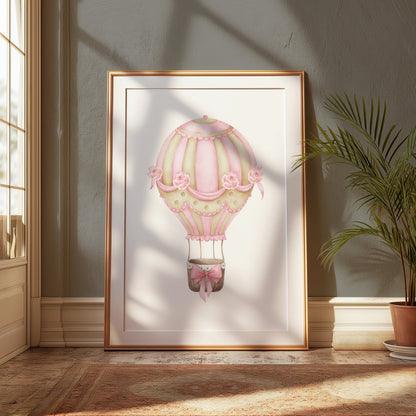 Premium Poster of Whimsical Pink Hot Air Balloon Art Prints Posters