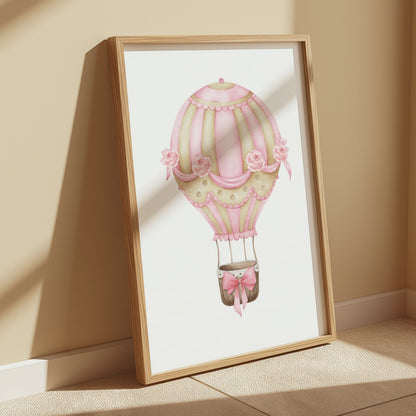 Premium Poster of Whimsical Pink Hot Air Balloon Art Prints Posters