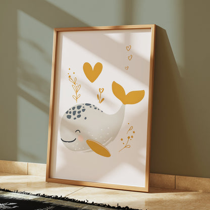 Premium Poster of Whimsical Whale with Hearts Artwork Children Posters