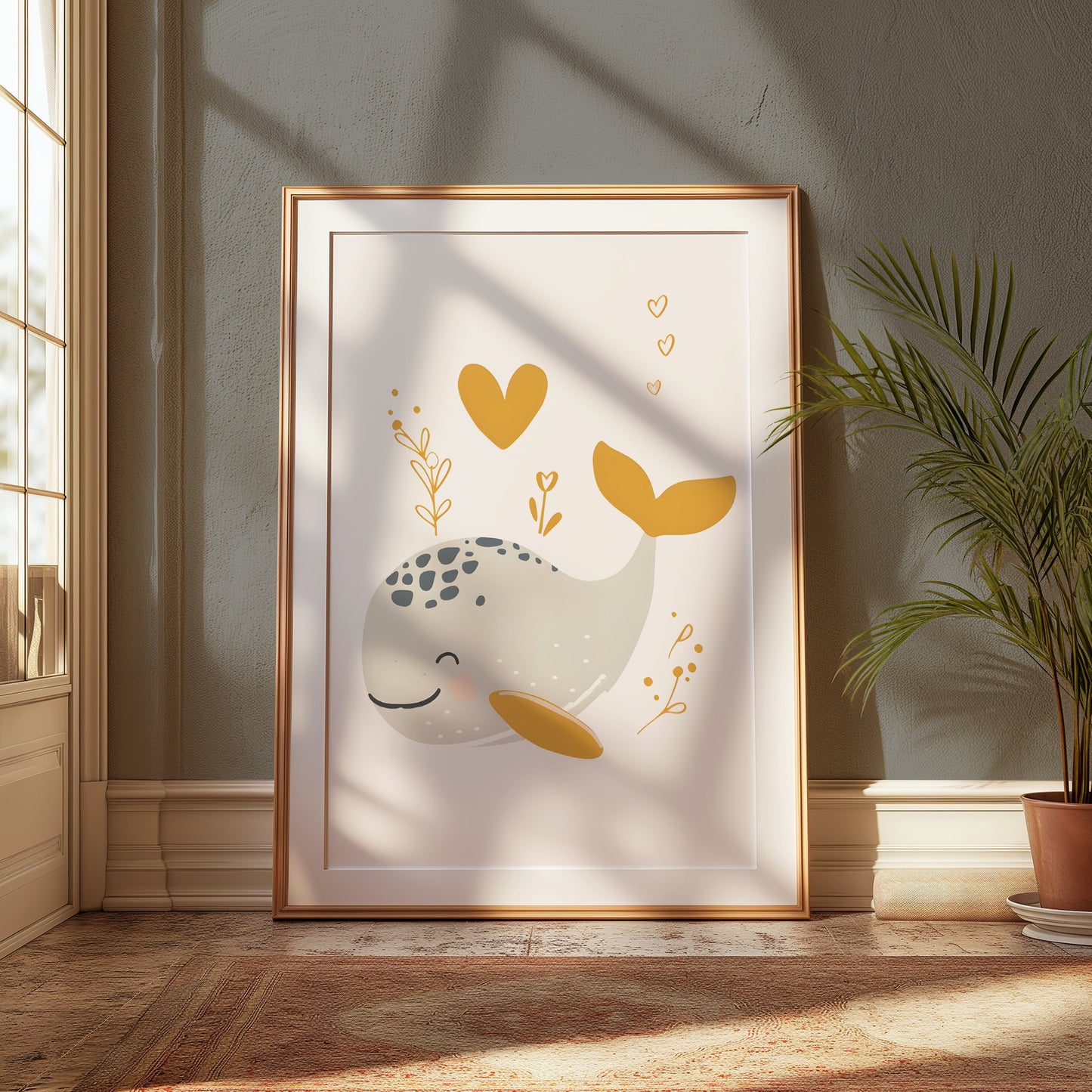Premium Poster of Whimsical Whale with Hearts Artwork Children Posters