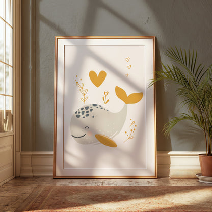 Premium Poster of Whimsical Whale with Hearts Artwork Children Posters