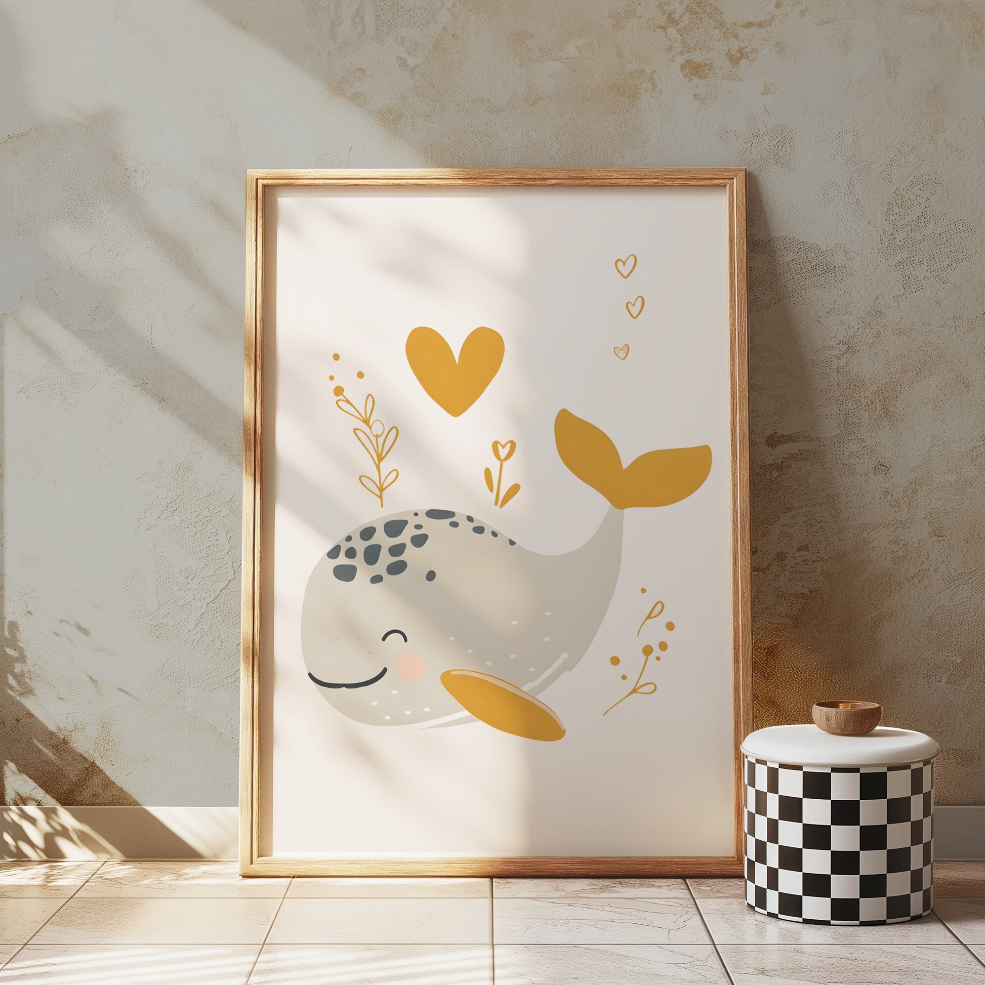 Premium Poster of Whimsical Whale with Hearts Artwork Children Posters