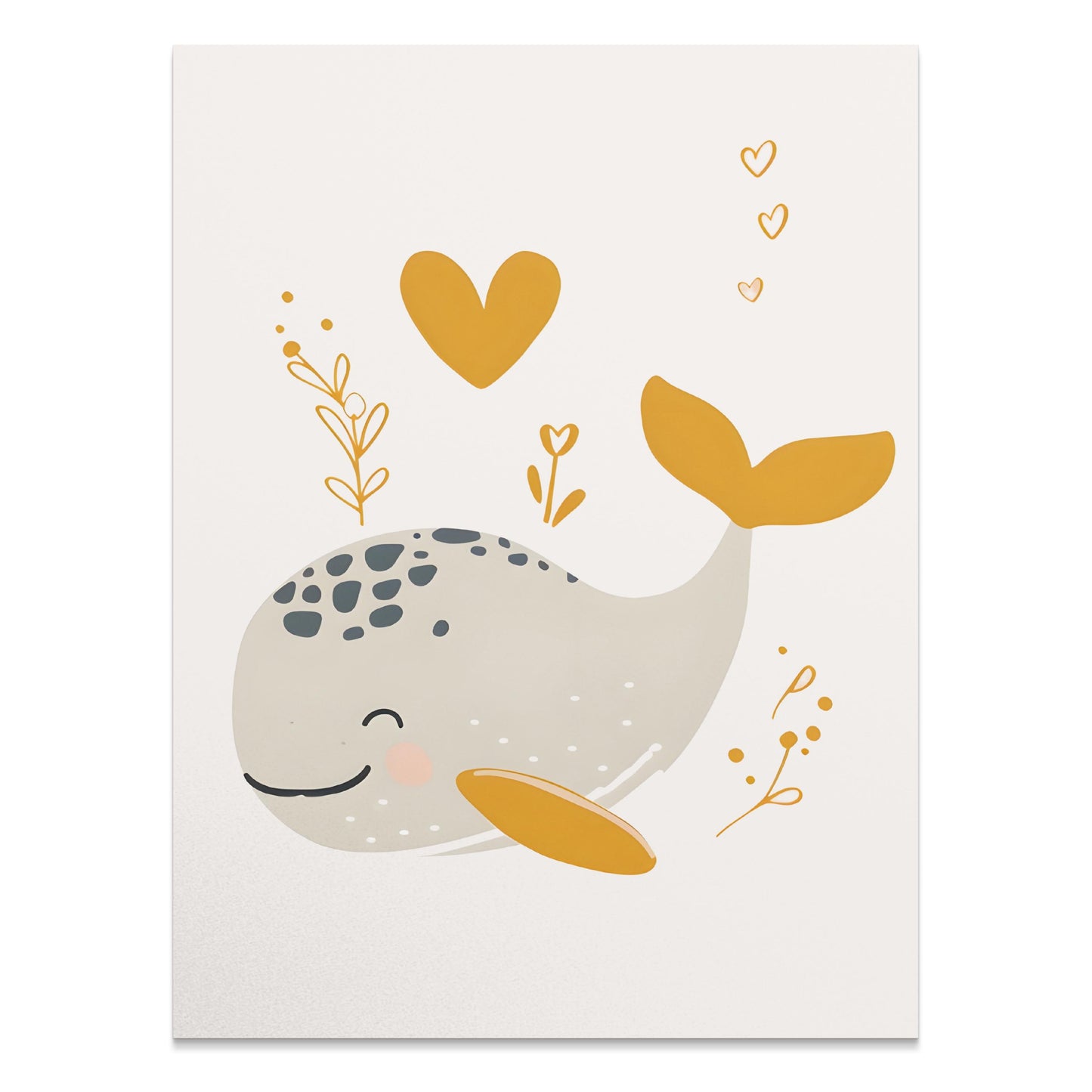 Premium Poster of Whimsical Whale with Hearts Artwork Children Posters
