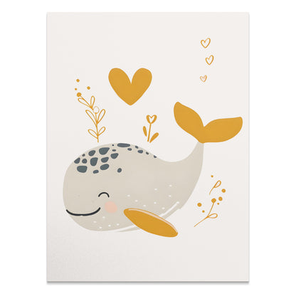 Premium Poster of Whimsical Whale with Hearts Artwork Children Posters