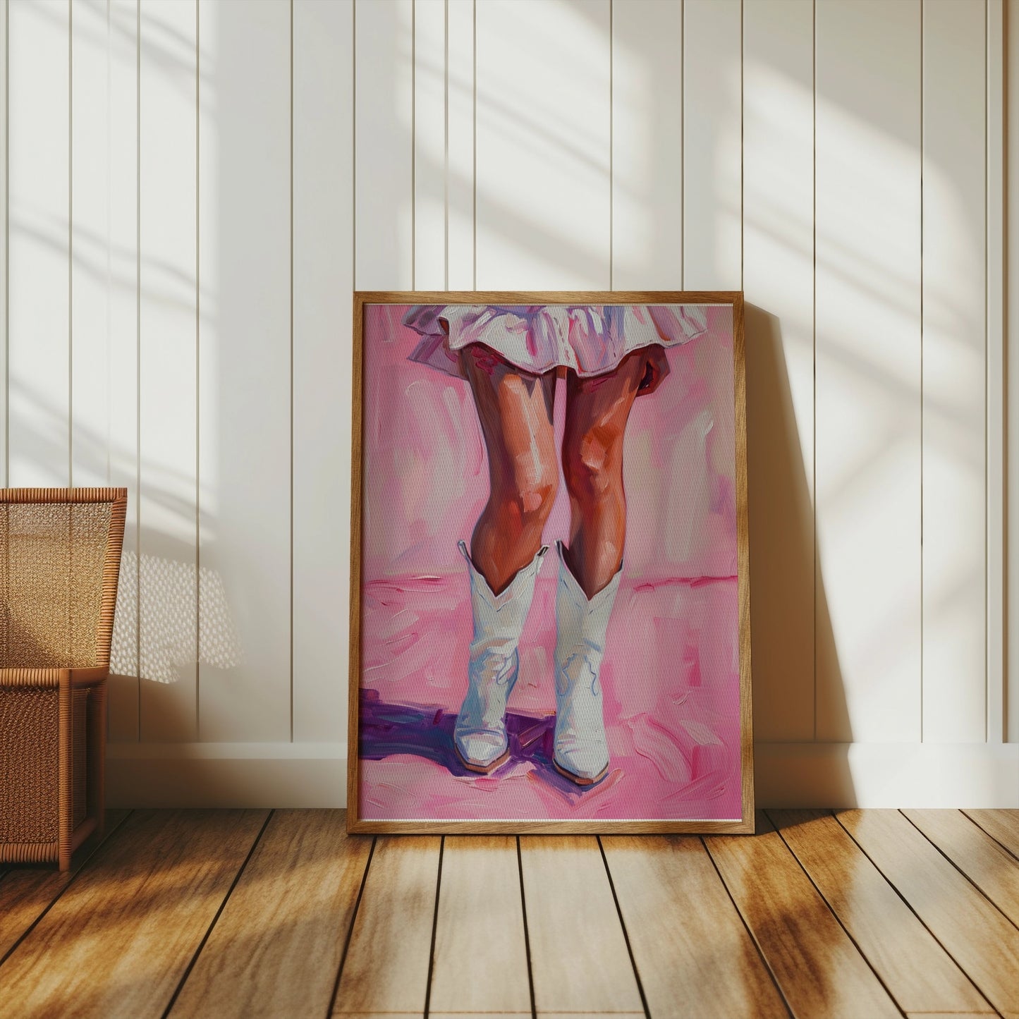 Premium Poster of White Cowboy Boots and Pink Dress Artistic Painting Posters