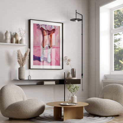 Premium Poster of White Cowboy Boots and Pink Dress Artistic Painting Posters